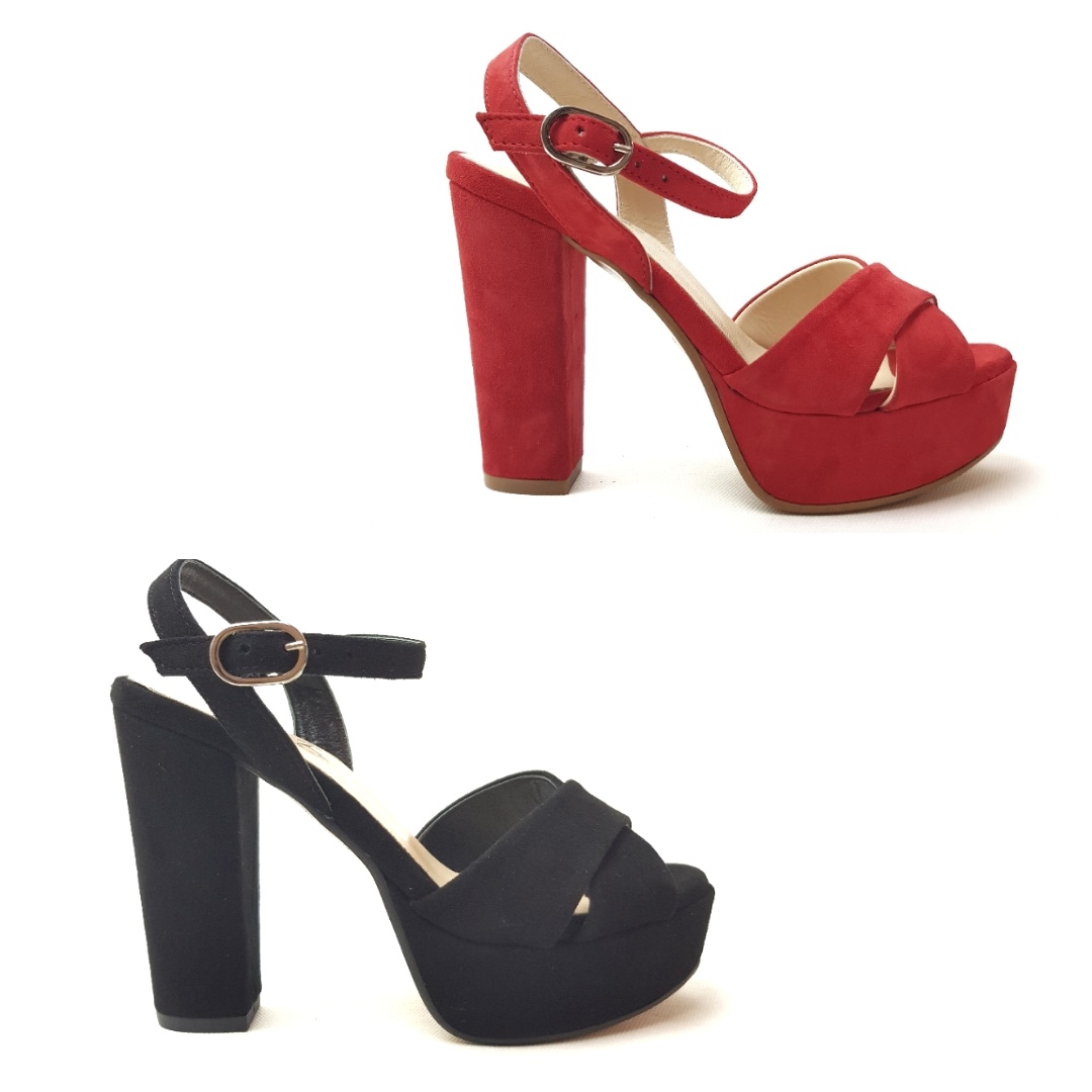 Zero Poesie sandalo plateau in suede nero-rosso – La Griffe calzature