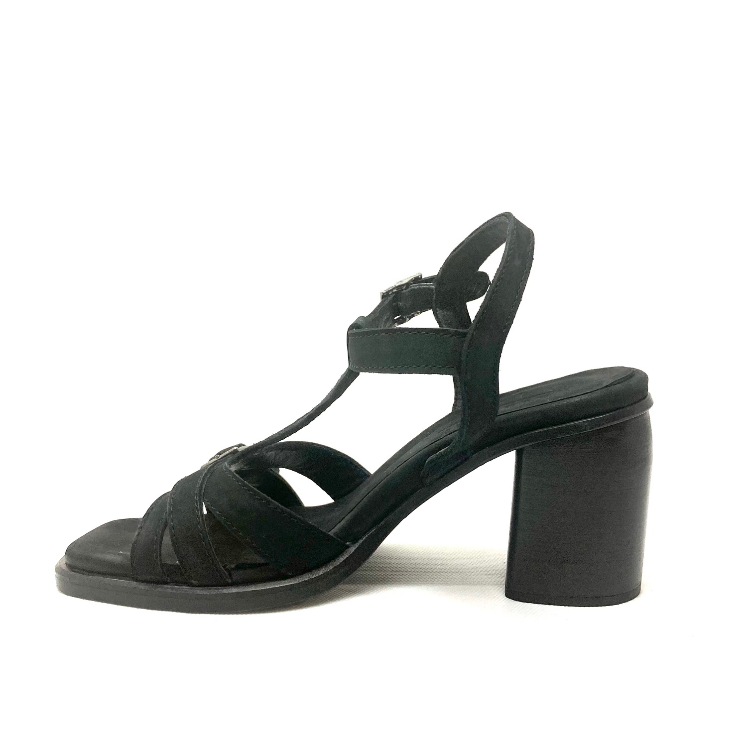 Hundred100 W857-03 sandalo fibbia nabuk nero (2)