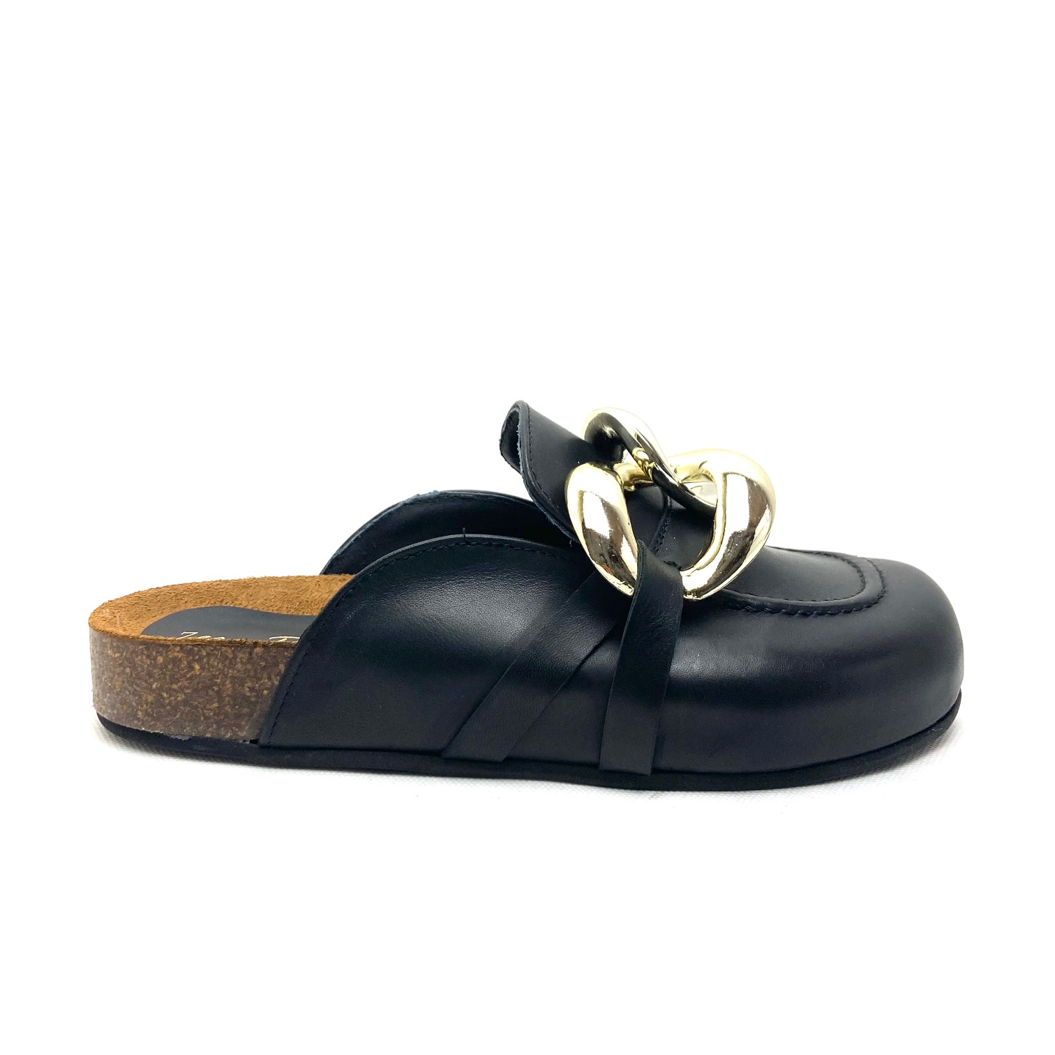mod. MULES pelle nera con catena grande (2)