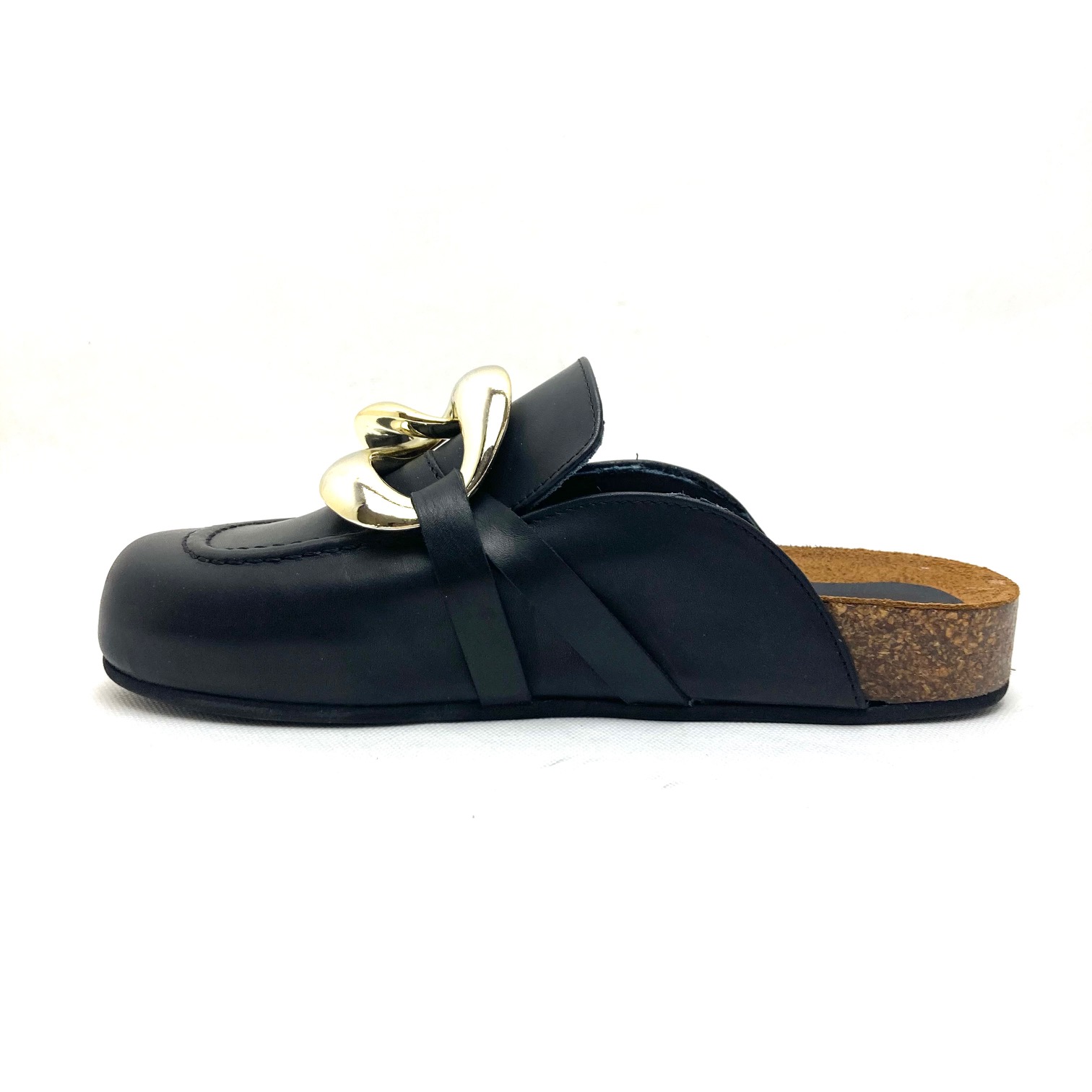 mod. MULES pelle nera con catena grande (4)