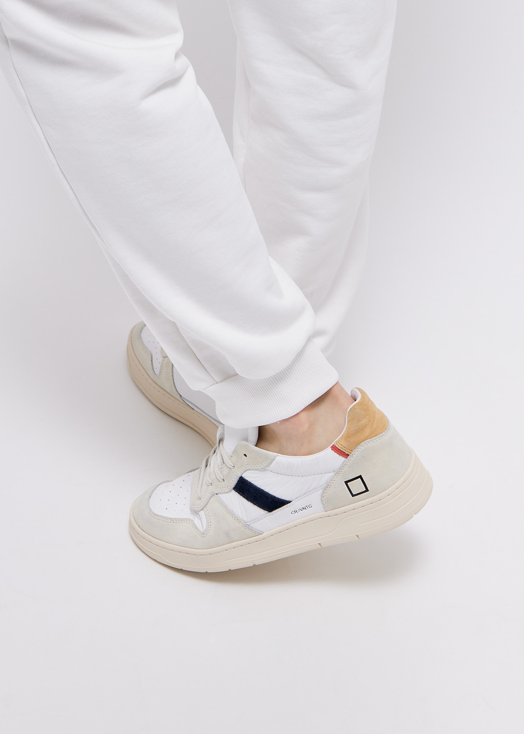 D.A.T.E. Sneakers Uomo Court 2.0 Vintage Calf - Bianco/Verde - Suola In Gomma, Taglia 41