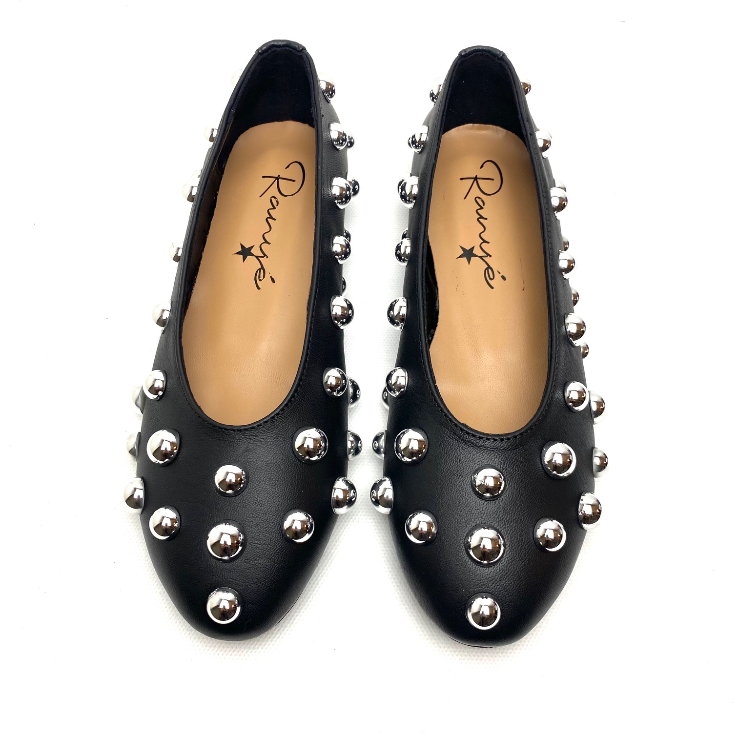 Ranyè art. BallBoll ballerina nappa nera con borchie argento (6)